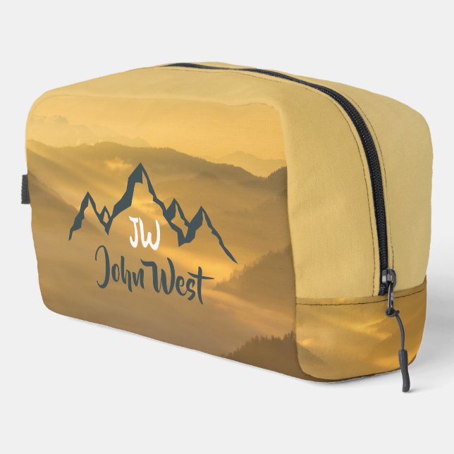 Gold sunrise personalizable mountains monogram dopp kit (Right Corner)