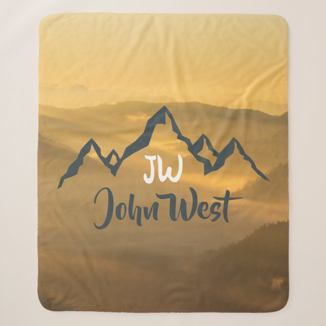 Gold sunrise personalizable mountains monogram sherpa blanket (Front)