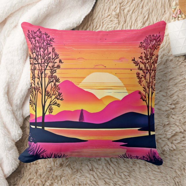 Gold Sunset Over Pink Lake Art Cushion (Blanket)