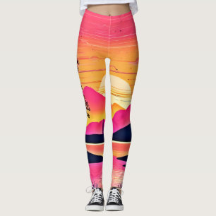 Gold Sunset Over Pink Lake Art Leggings