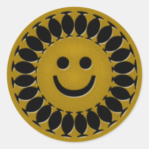 GOLD SUNSHINE FACE CLASSIC ROUND STICKER