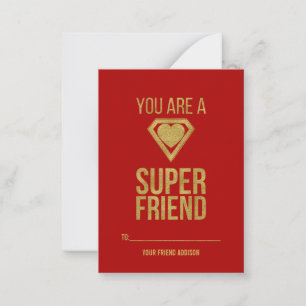 Gold Superhero Friend Classroom Valentine Card Red