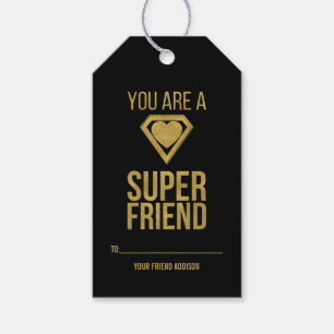 Gold Superhero Friend Classroom Valentine Gift Tag