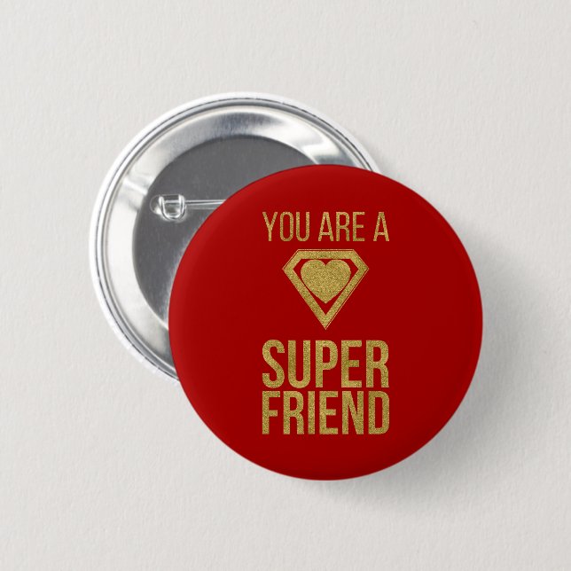 Gold Superhero Friend Valentine Button Red (Front & Back)