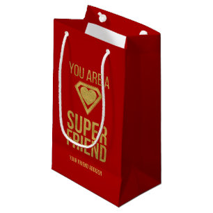 Gold Superhero Friend Valentine Gift Bag Red