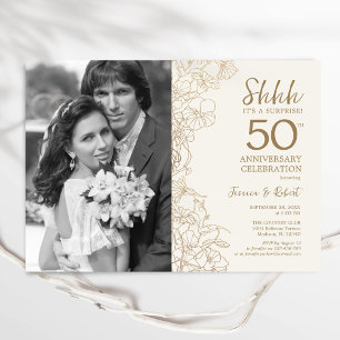 Gold Surprise 50th Anniversary Photo Invitation