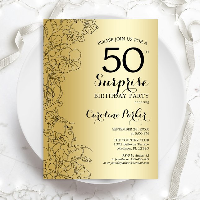 Gold Surprise 50th Birthday Party Invitation (Creator Uploaded)
