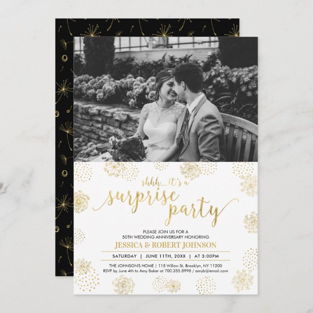 Gold Surprise 50th Wedding Anniversary Invitation (Front/Back)