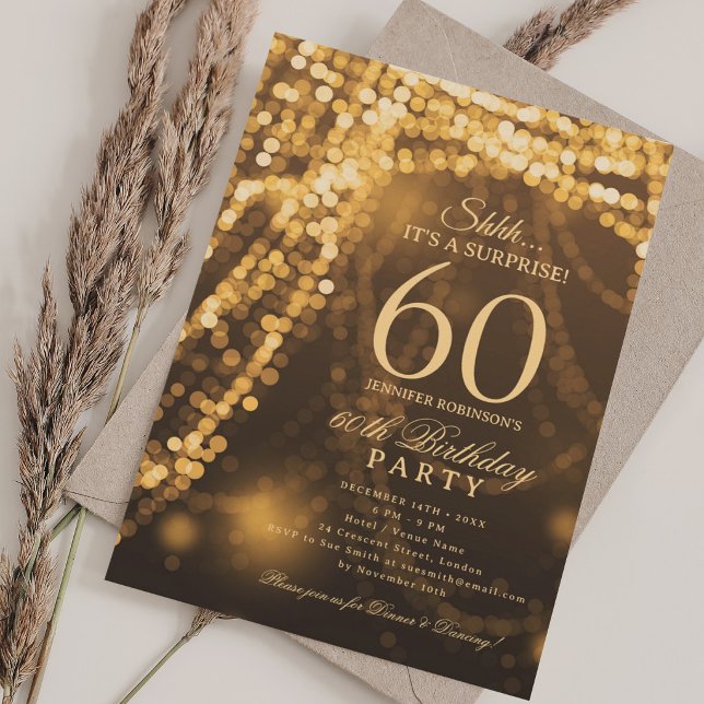 Gold | Surprise 60th Birthday Party  Invitation (Gold | Surprise 60th Birthday Party Invitation)