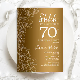 Gold Surprise 70th Birthday Invitation