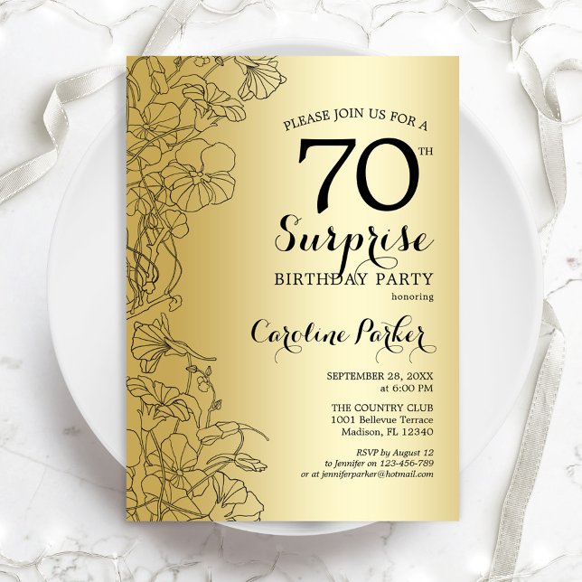 Gold Surprise 70th Birthday Party Invitation (Creator Uploaded)