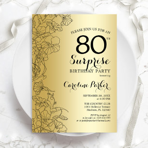 Gold Surprise 80th Birthday Party Invitation
