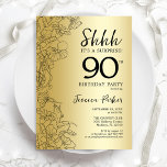 Gold Surprise 90th Birthday Invitation<br><div class="desc">Gold Surprise 90th Birthday Party Invitation. Glam feminine design featuring botanical accents and typography script font. Simple floral invite card perfect for a stylish female surprise bday celebration. Can be customised to any age. Printed Zazzle invitations or instant download digital template.</div>