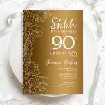Gold Surprise 90th Birthday Invitation<br><div class="desc">Gold Surprise 90th Birthday Party Invitation. Feminine glam design featuring faux gold foil,  botanical accents and typography script font. Simple floral invite card perfect for a stylish female surprise bday celebration. Can be customised to any age. Printed Zazzle invitations or instant download digital template.</div>