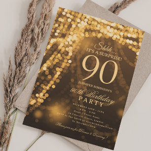 Gold Surprise 90th Birthday Party Invitation