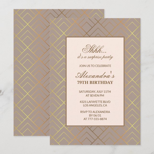 Gold Surprise party 79th birthday invitation  (Front/Back)