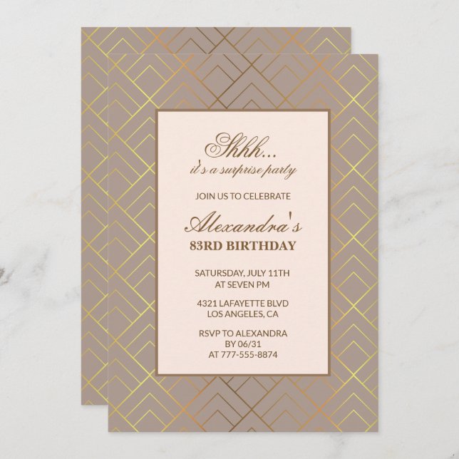 Gold Surprise party 83rd birthday invitation  (Front/Back)