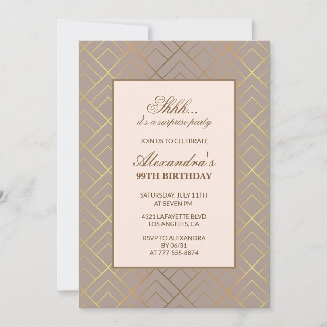 Gold Surprise party 99th birthday Invitation (Front)