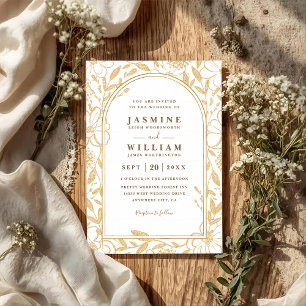 Gold Surrounded by Blooms Elegant QR Code Wedding Invitation