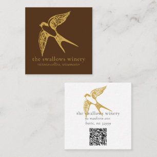 Gold Swallows QR Code Brown Square Biz Card