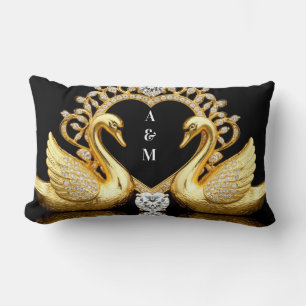 Gold Swan Couple Symbol Of Love And Marriage Lumbar Cushion