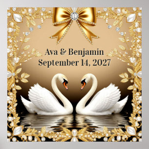 🦢 Gold Swan Romantic Gold Wedding Theme 💍 Poster