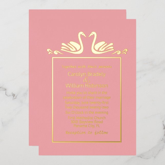 Gold Swans Coral Wedding Foil  (Front/Back)
