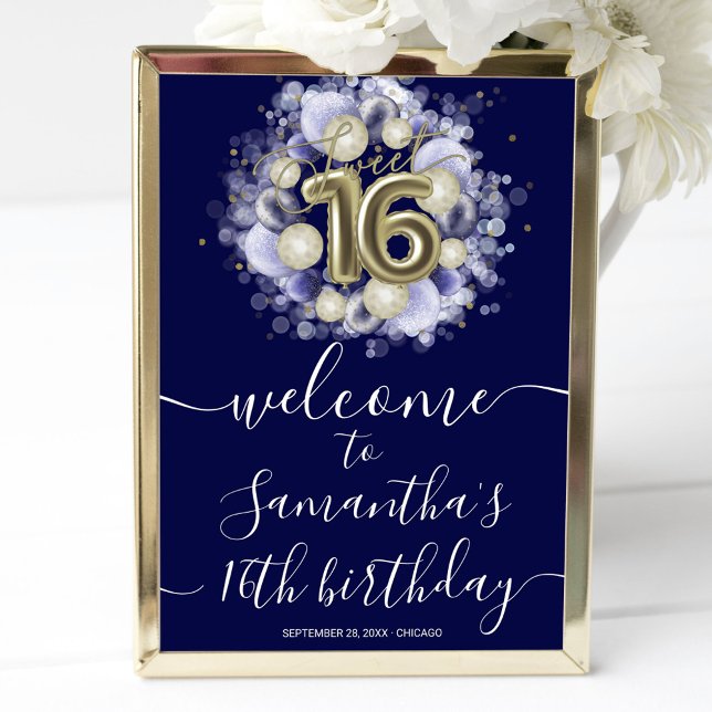 Gold Sweet 16 Bday Balloons Blue Welcome Sign (Creator Uploaded)
