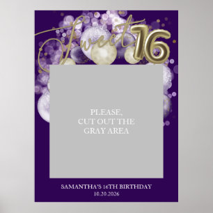 Gold Sweet 16 Bday Balloons Photo Prop Purple Poster