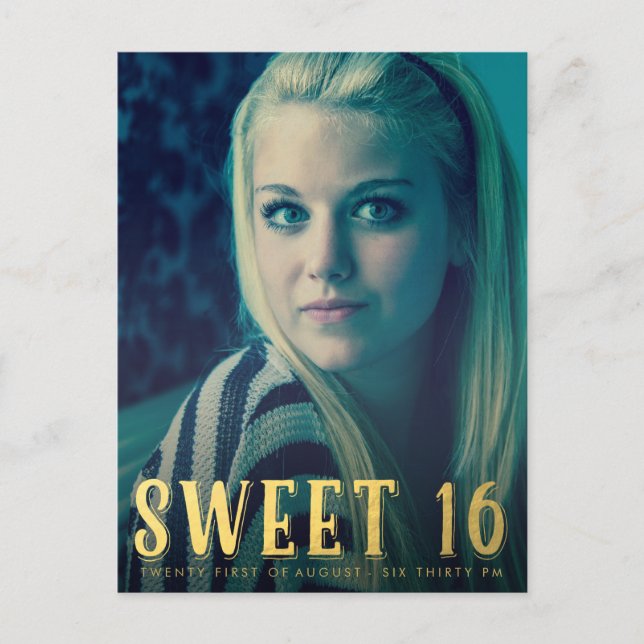 Gold Sweet 16 Sixteen Party Photo Postcard (Front)
