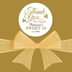 Gold Sweet 16 Sixteenth Birthday Party Thank You Classic Round Sticker