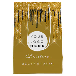 Gold Sweet 16th Bridal Wedding Cosmetics Mustard Medium Gift Bag