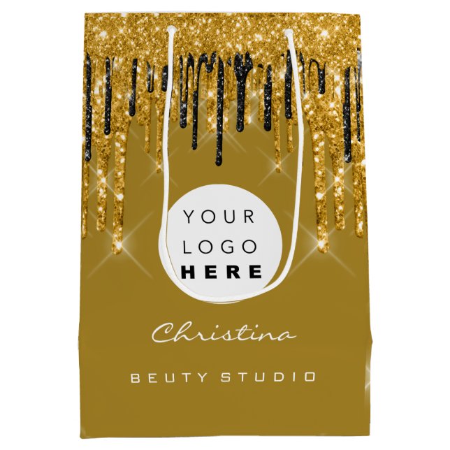  Gold Sweet 16th Bridal Wedding Cosmetics  Mustard Medium Gift Bag (Back)