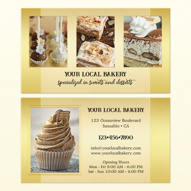 Gold Sweet Bakery Dessert Photo Business Card (Creator Uploaded)