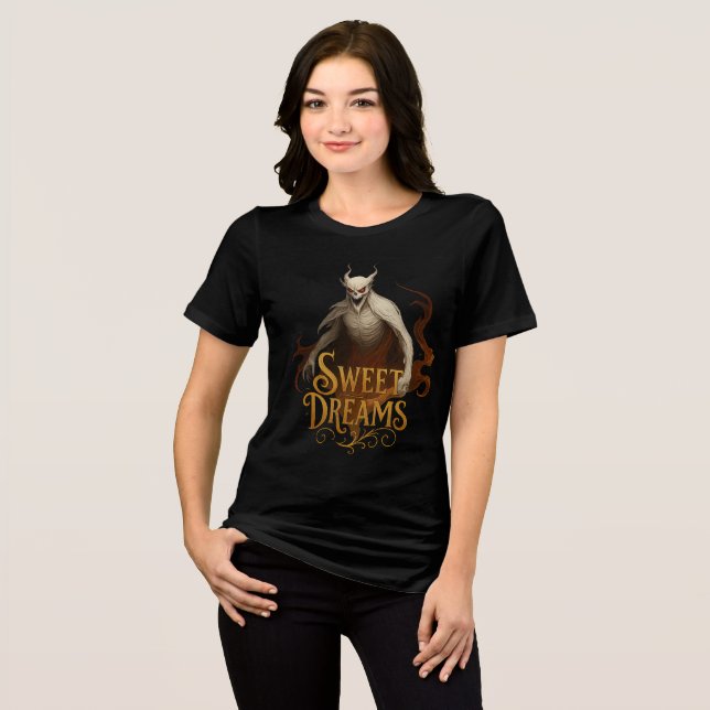 Gold “Sweet Dreams” Demon Horror Artwork Tri-Blend Shirt (Front Full)