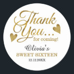 Gold Sweet Sixteen 16th Birthday Thank You Favours Classic Round Sticker<br><div class="desc">Sweet 16 birthday thank you stickers with classy gold typography.</div>