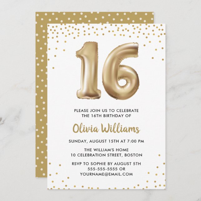 Gold Sweet Sixteen | Sweet 16 Birthday Party Invitation (Front/Back)