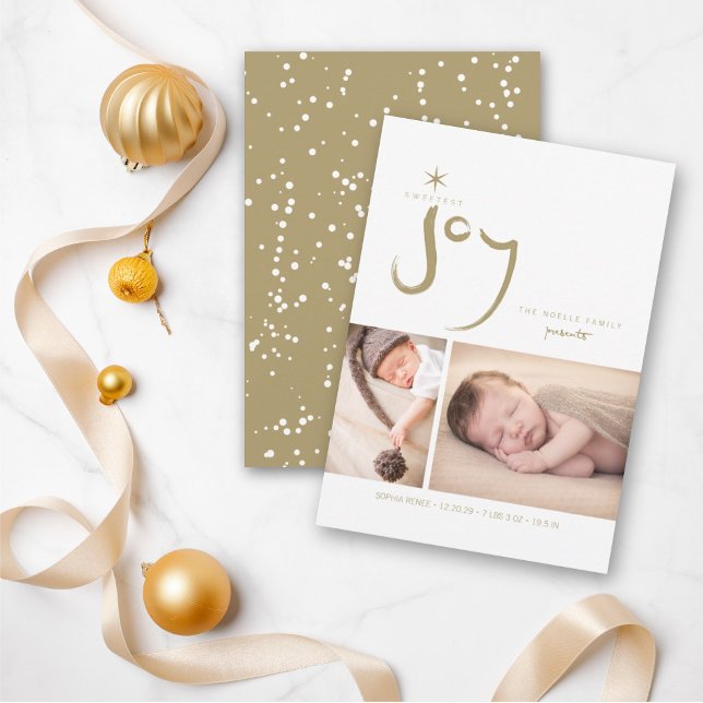 Gold Sweetest Joy Cute Baby First Christmas Photo Holiday Card (Creator Uploaded)