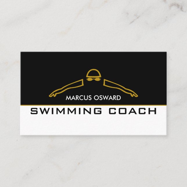 Gold Swimming Icon, Swimming Coach & Lifeguard Business Card (Front)