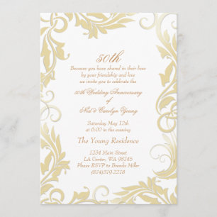 Gold Swirl 50th Wedding Anniversary Invitation