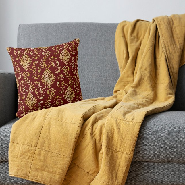 Gold Swirl Damask Pattern on Maroon Red Cushion (Creator Uploaded)