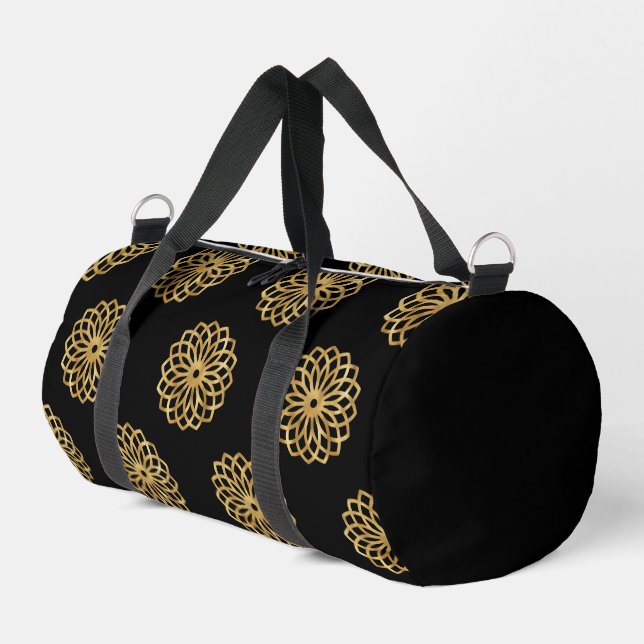Gold Swirl Design on Black Duffle Bag (Left Corner)