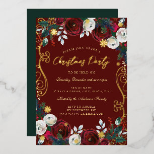Gold Swirl Floral Green Red Christmas Party