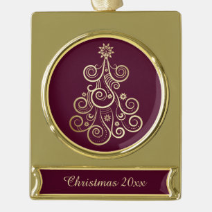 Gold Swirl Holiday Tree Gold Plated Banner Ornament