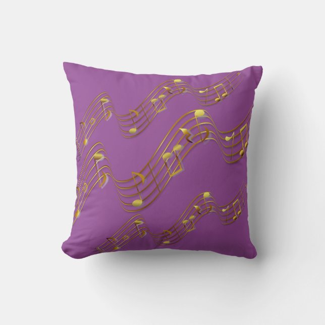 Gold Swirl Music Notes Purple 2 Throw Pillow (Front)