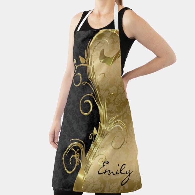 Gold Swirl On Damask Apron (Insitu)