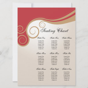 Gold Swirl on Red and Cream Seating Chart Invitation
