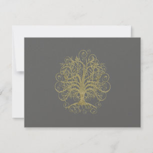 Gold Swirl Tree Grey Wedding Response Card RSVP