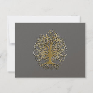 Gold Swirl Tree on Grey Wedding Reception Card #2