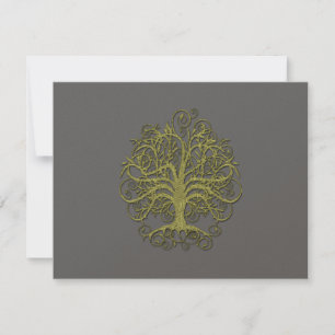 Gold Swirl Tree on Grey Wedding Response Card